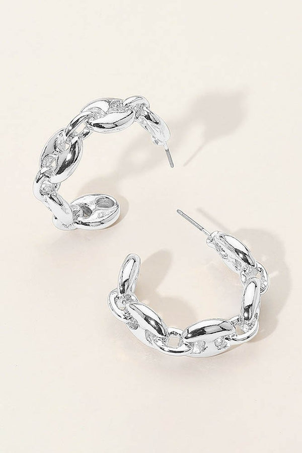 Metal Mariner Silver Link Hoop Earrings