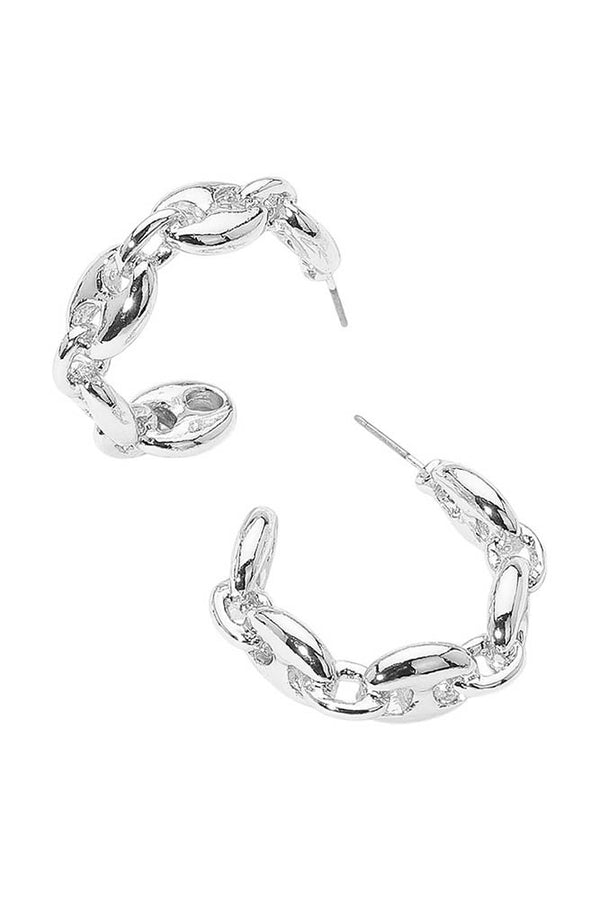 Metal Mariner Silver Link Hoop Earrings