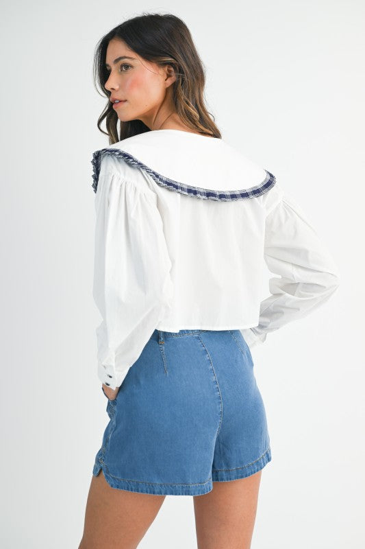 Mable Gone Country Scallop Detail Denim Shorts
