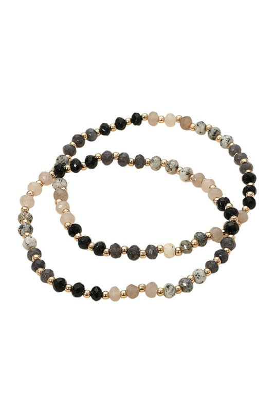 2 Gold And Gray Faceted Beaded Stretch Layered Bracelets