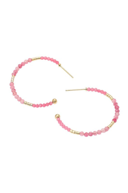Faceted Pink Beaded Hoop Earrings