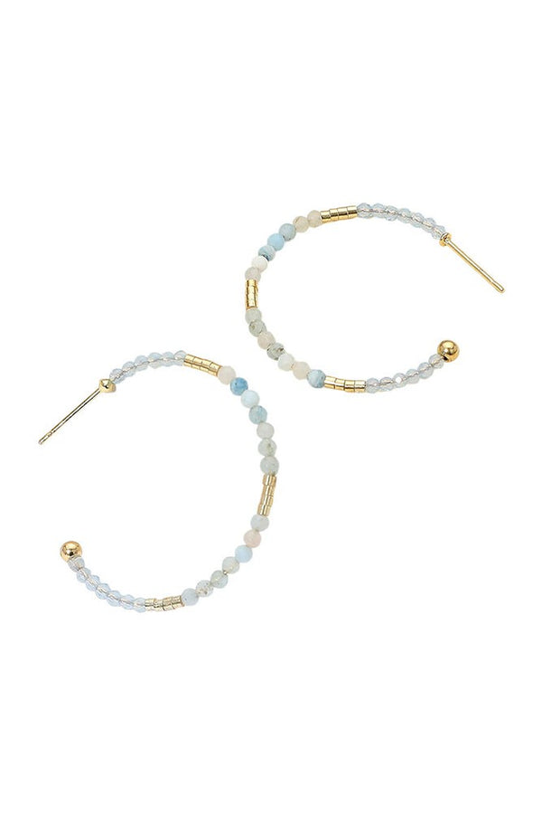 Faceted Blue Beaded Hoop Earrings