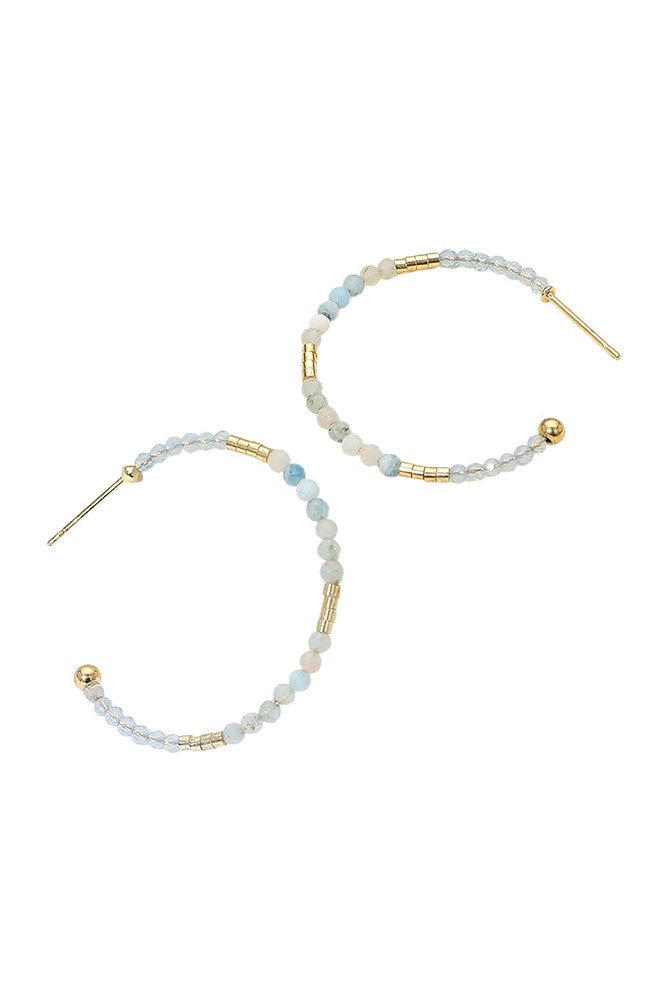 Faceted Blue Beaded Hoop Earrings
