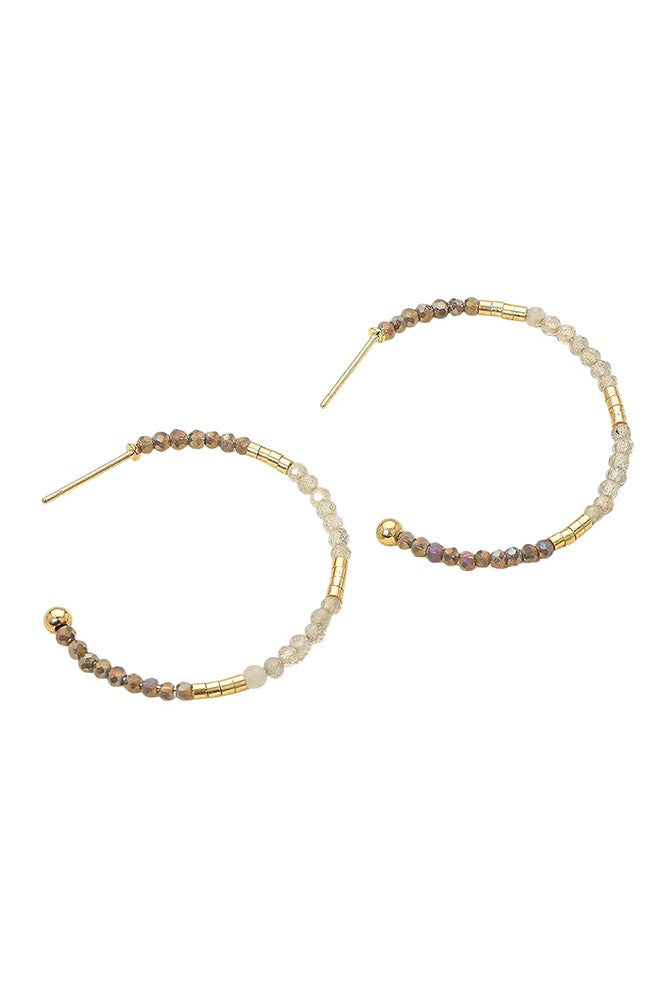 Faceted Gray Beaded Hoop Earrings