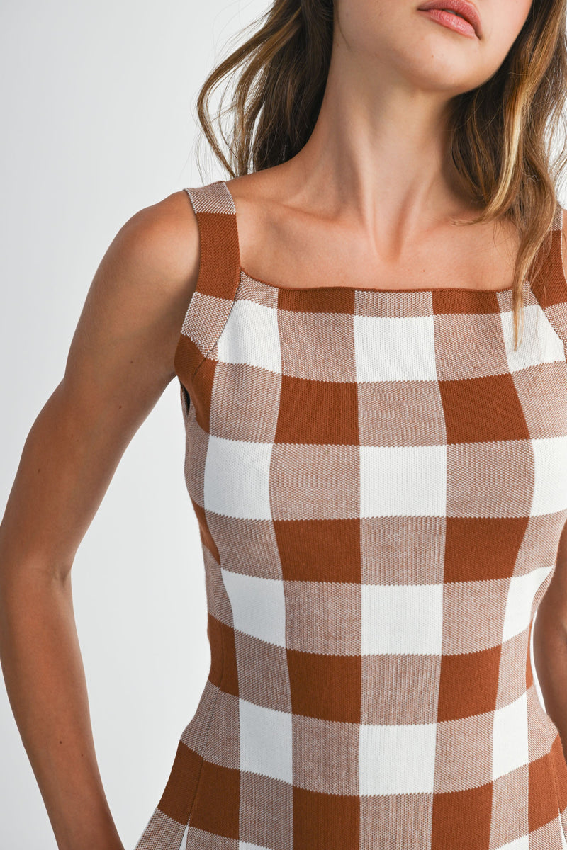 Mable Brown Gingham Plaid Knit Top
