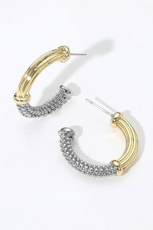14k Gold Plated Two Tone Textured Hoop Earrings