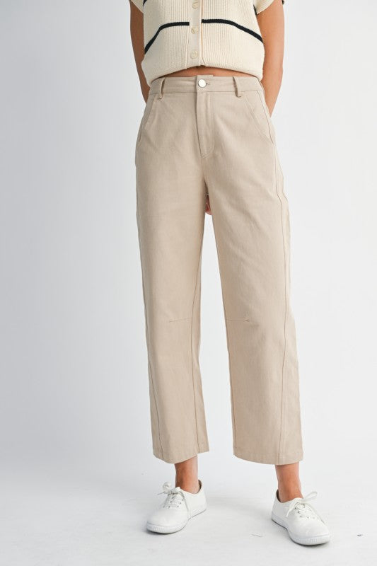 Mable Light Taupe Barrel Leg Cropped Pants With Side Panel Detail