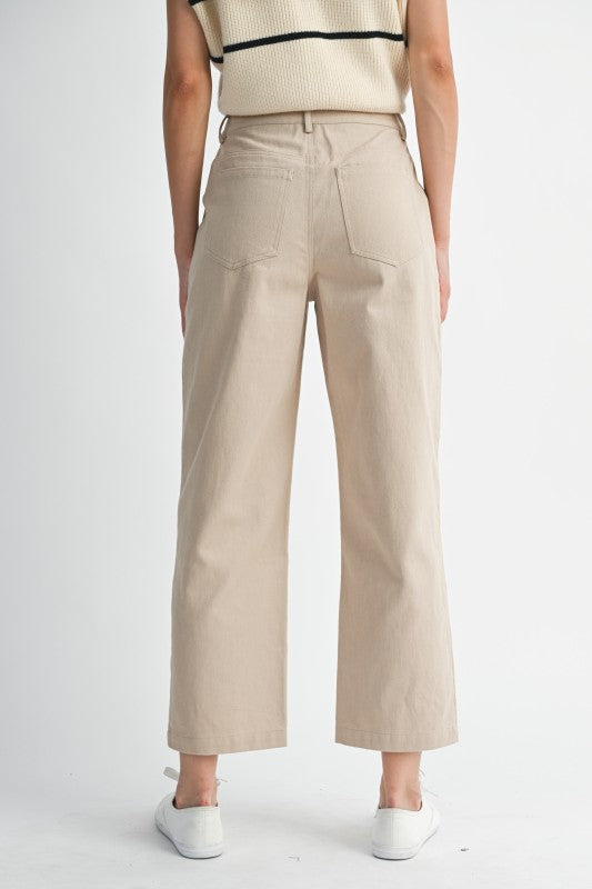 Mable Light Taupe Barrel Leg Cropped Pants With Side Panel Detail