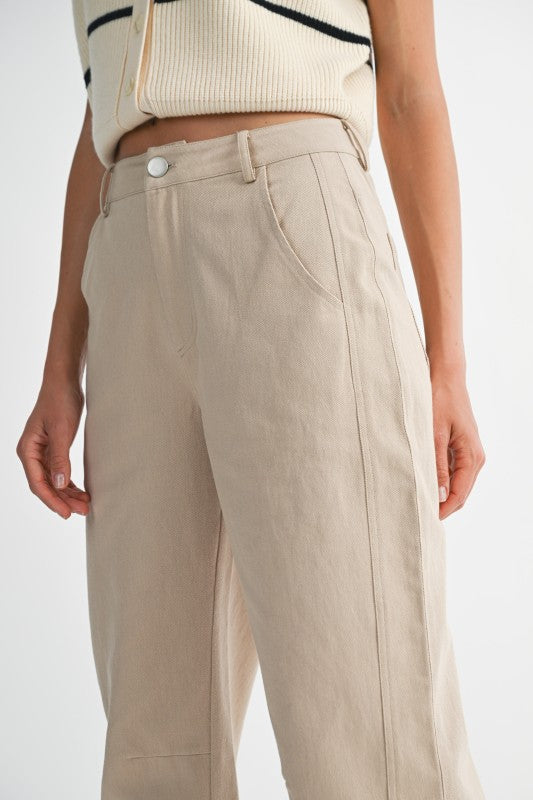 Mable Light Taupe Barrel Leg Cropped Pants With Side Panel Detail