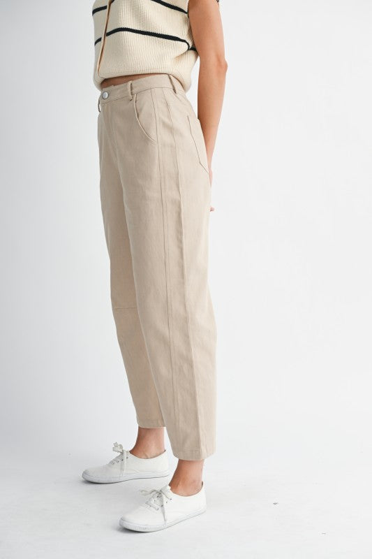 Mable Light Taupe Barrel Leg Cropped Pants With Side Panel Detail