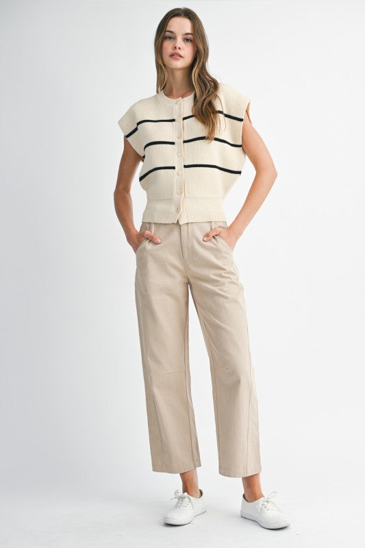 Mable Light Taupe Barrel Leg Cropped Pants With Side Panel Detail