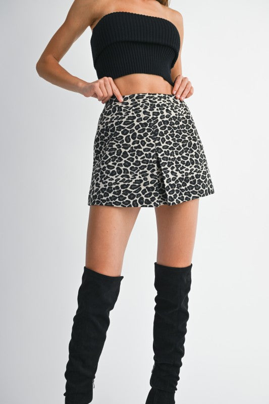 Mable Crew Leopard Jacquard Front Tuck Mini Skort