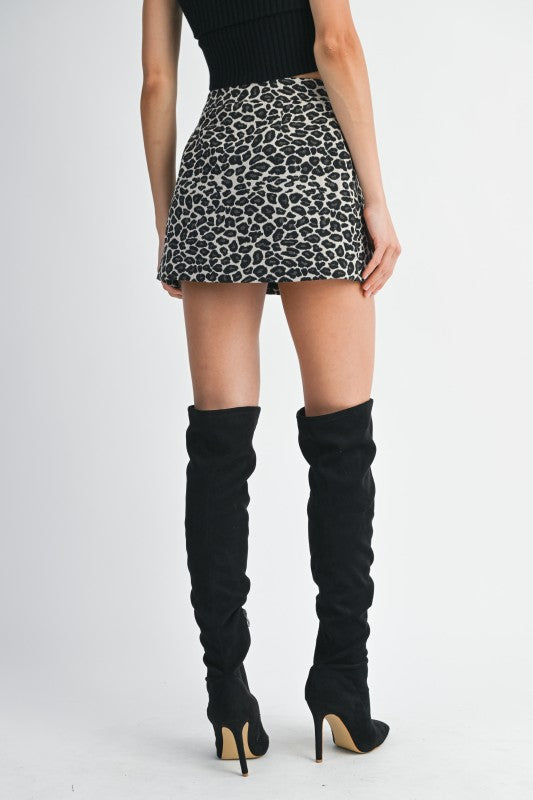 Mable Crew Leopard Jacquard Front Tuck Mini Skort