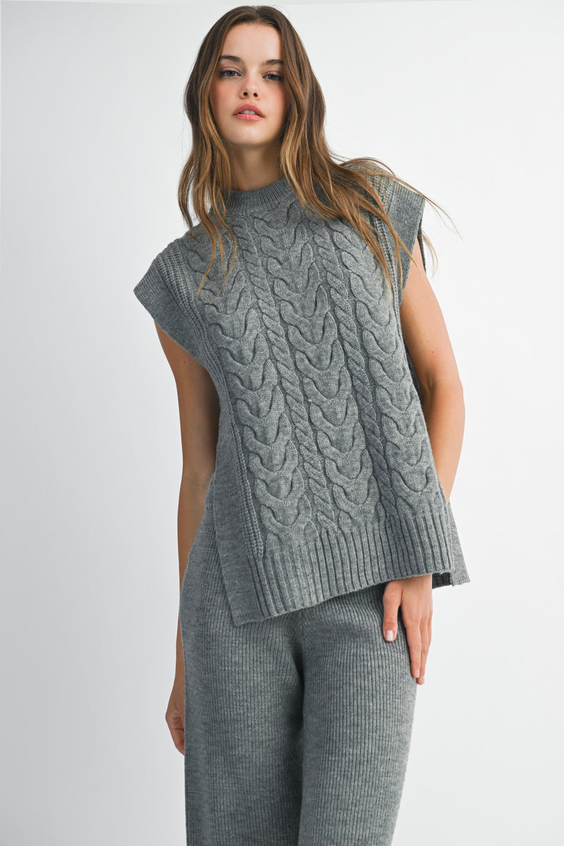 Mable Feels Like Home Heather Grey Cable Sleeveless Knit Top