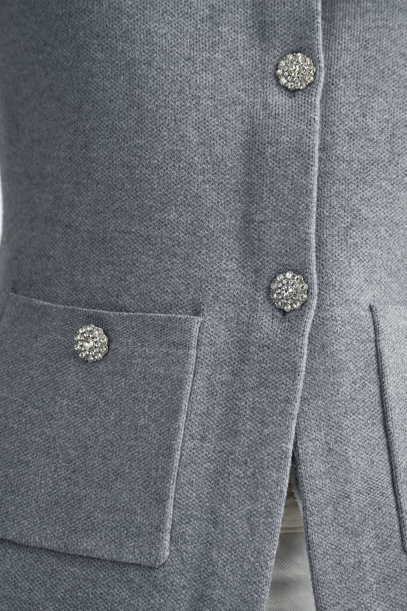 Charcoal Elegant Crystal Button Down Sweater Vest