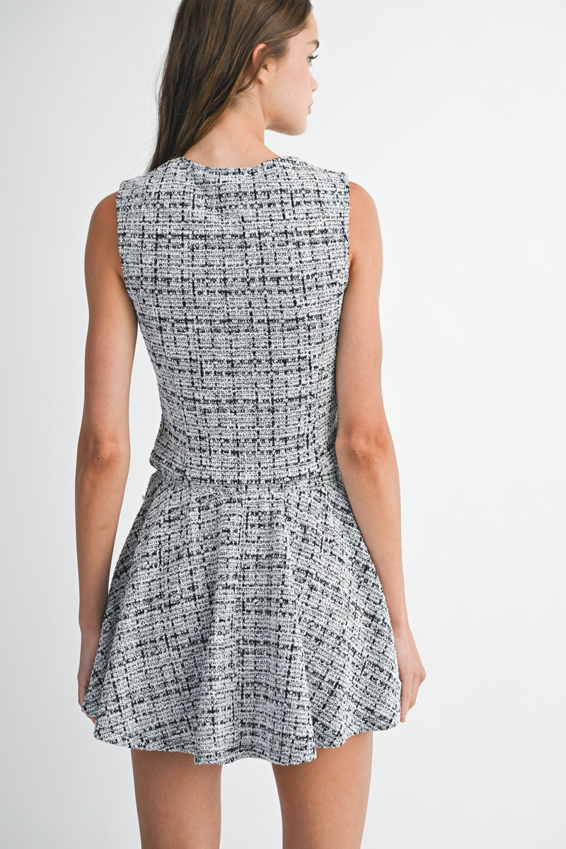 Mable Autumn Serenade Tweed Square Neckline  Black Tweed Top