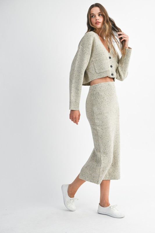 Mable Better Believe It Taupe Long Sleeve V Neck Knit Crop Cardigan