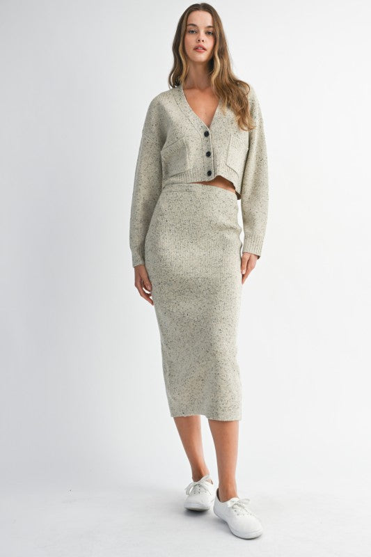 Mable Better Believe It Taupe Long Sleeve V Neck Knit Crop Cardigan