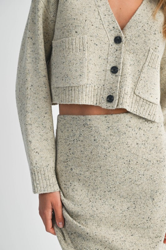 Mable Better Believe It Taupe Long Sleeve V Neck Knit Crop Cardigan