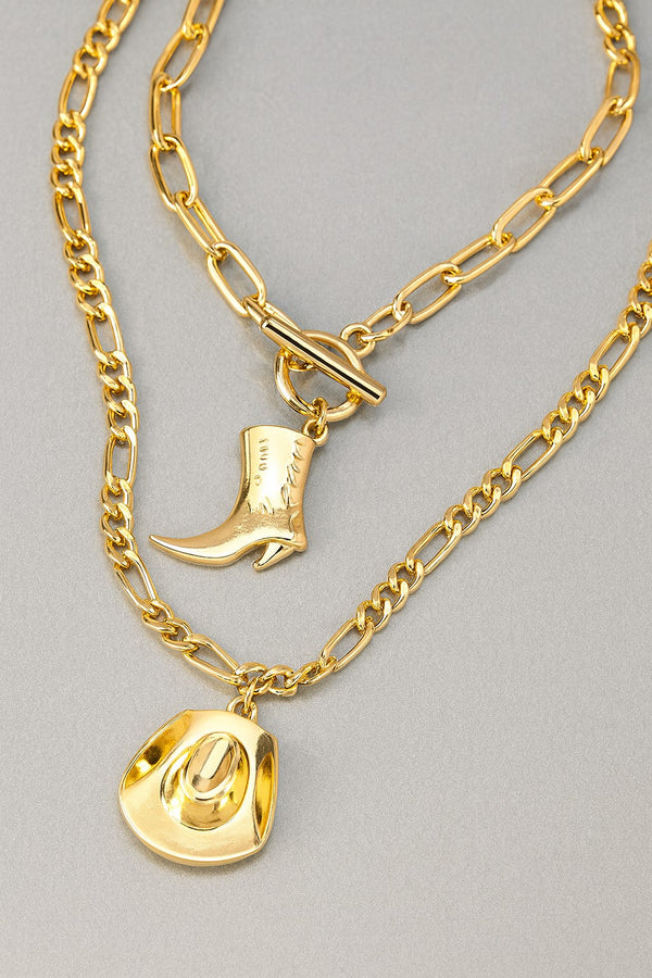Two Necklaces Set With Cowboy Hat And Boot