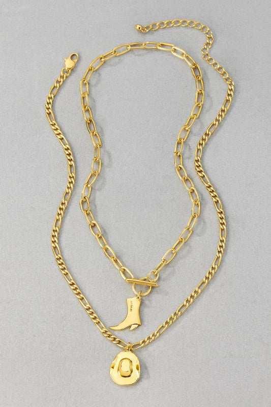 Two Necklaces Set With Cowboy Hat And Boot