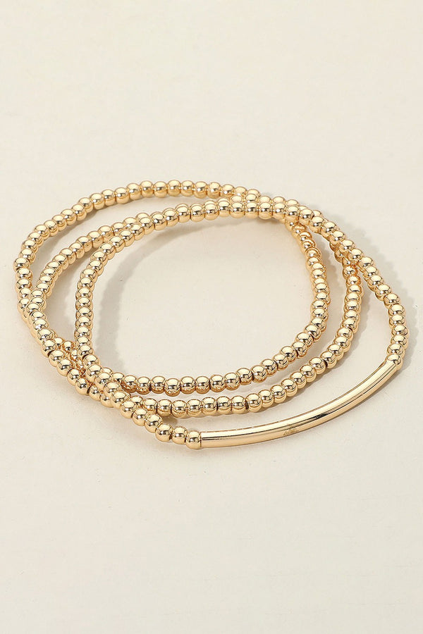 Ball Beaded Bar Stretch Gold Bracelets