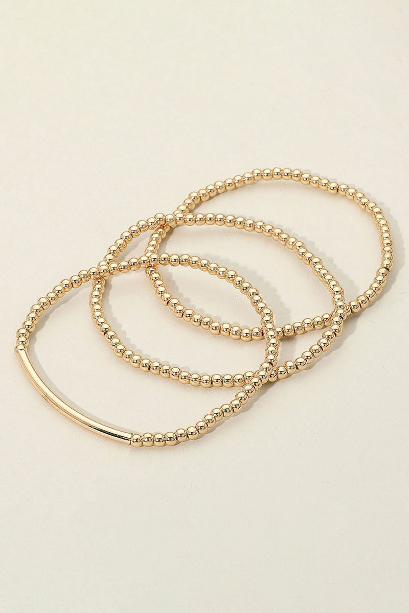 Ball Beaded Bar Stretch Gold Bracelets