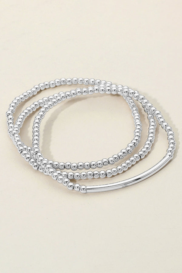 Ball Beaded Bar Stretch Silver Bracelets