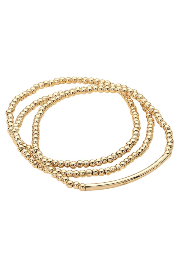 Ball Beaded Bar Stretch Gold Bracelets