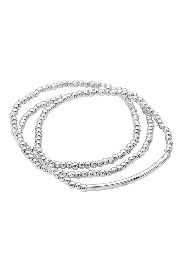 Ball Beaded Bar Stretch Silver Bracelets