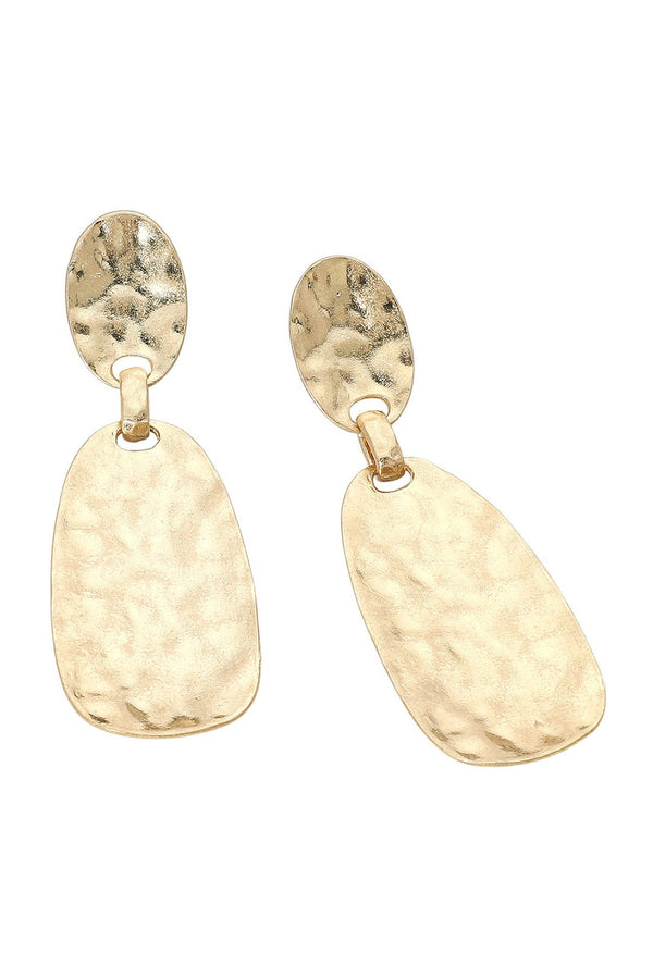 Hammered Brushed Sculptural Plate Drop Gold Earrings
