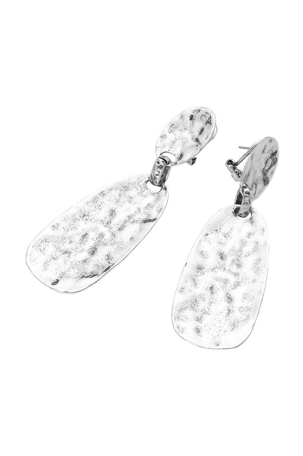 Hammered Brushed Sculptural Plate Drop Silver Earrings