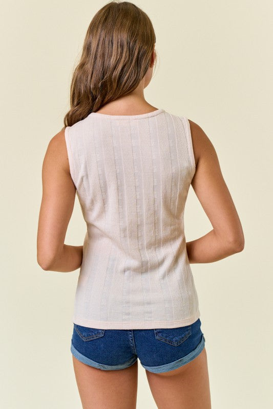 Ivory V-neck Sleeveless Top W/ Front Metal Zipper