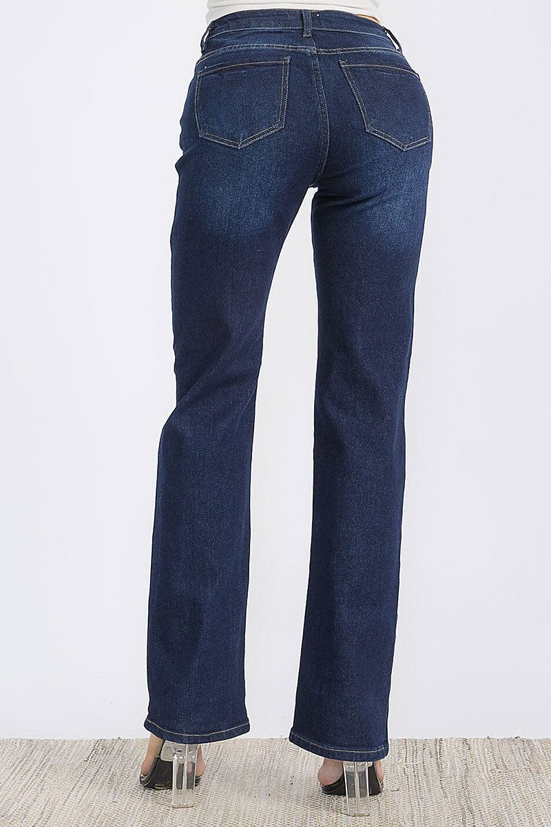 Best Dark Denim Button Closure Stretch Washed Denim Wide Leg Pants