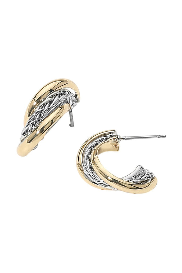 14k Gold Plated Two Tone Twisted Hoop Earrings
