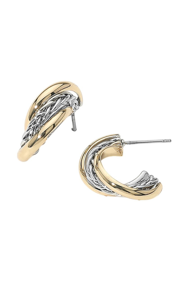14k Gold Plated Two Tone Twisted Hoop Earrings