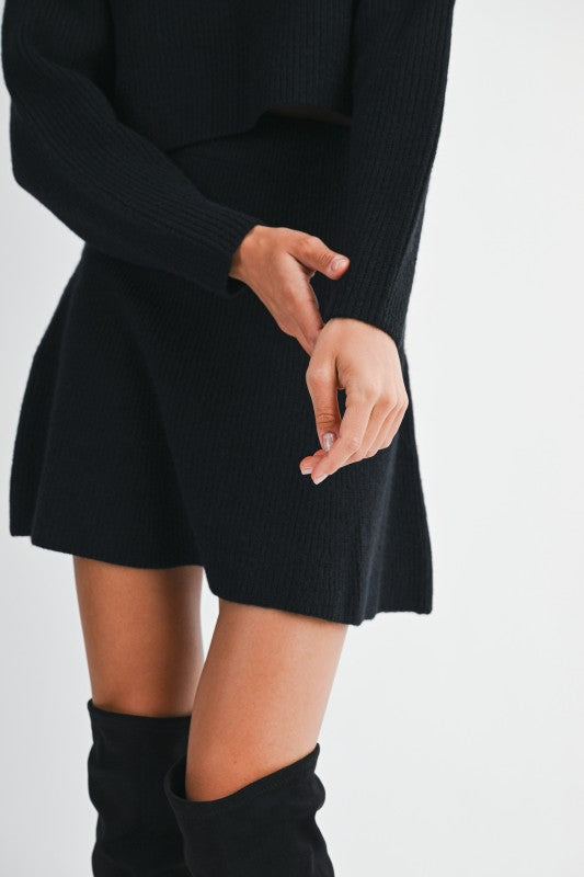 Mable Sleek Chic Black Ribbed Sweater Skirt