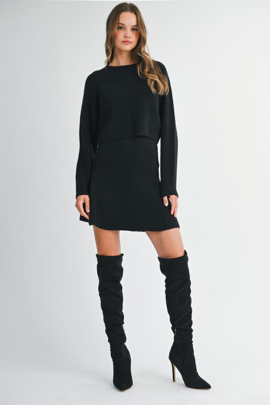 Mable Sleek Chic Black Ribbed Sweater Skirt