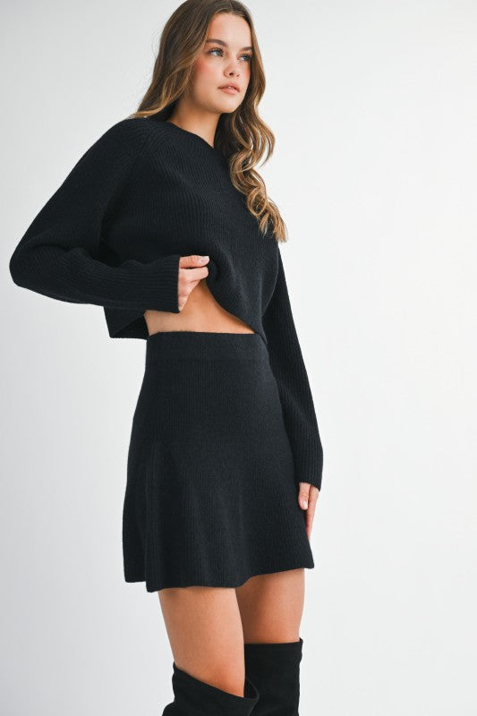 Mable Sleek Chic Black Ribbed Sweater Skirt