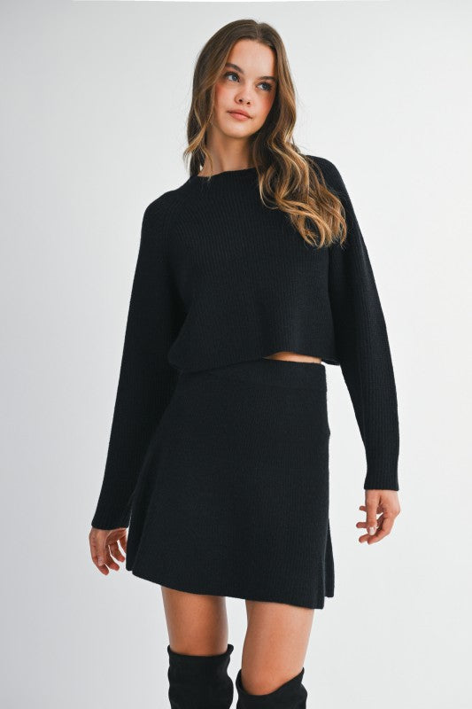Mable Sleek Chic Black Ribbed Sweater Skirt