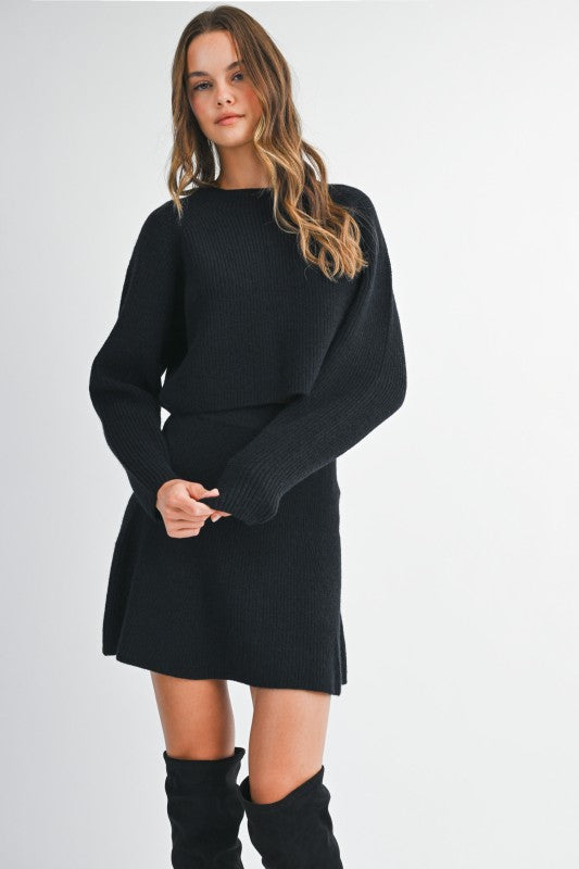 Mable Sleek Chic Black Ribbed Sweater Skirt