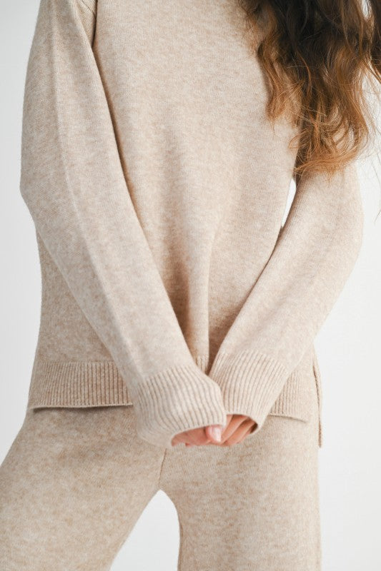 Mable Caught Up In The Moment Taupe Long Sleeve Crew Neck Knit Top