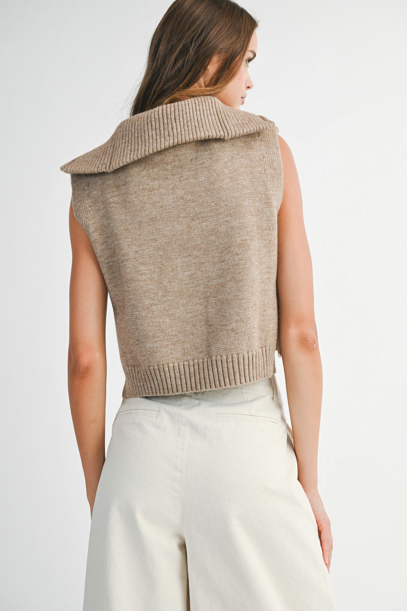 Mable Mocha Half Zip-up Side Open Knit Sweater Vest