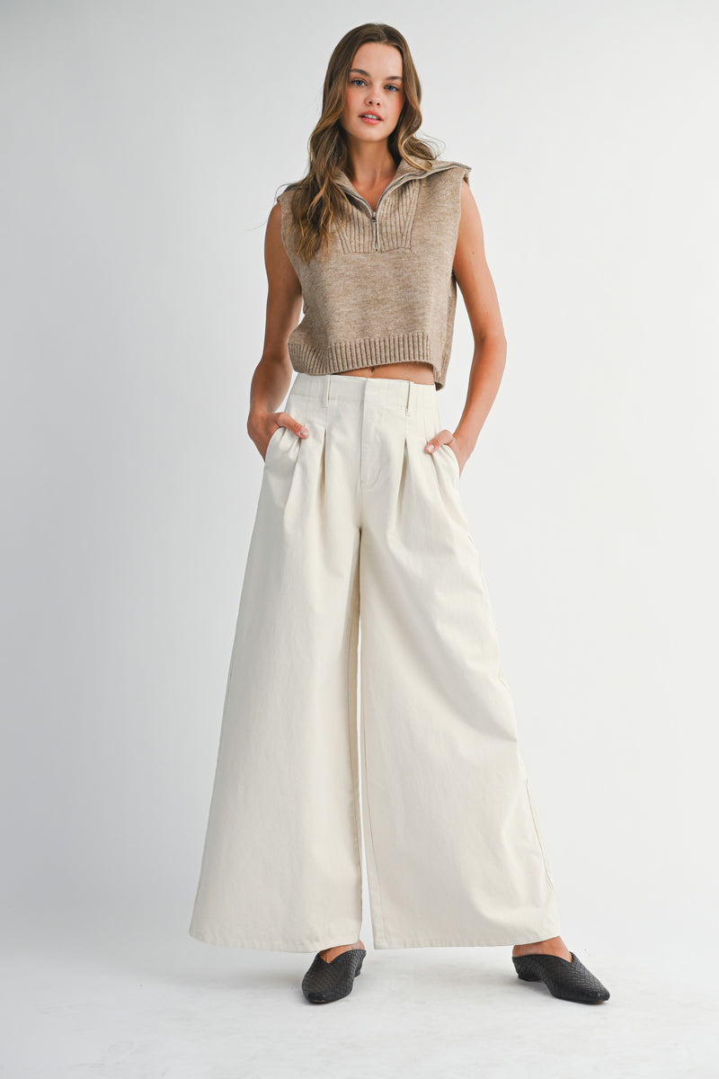 Mable Mocha Half Zip-up Side Open Knit Sweater Vest