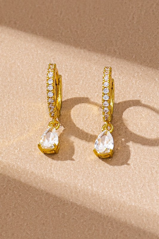 Pave Super Huggie Hoop With Teardrop Cz Earrings