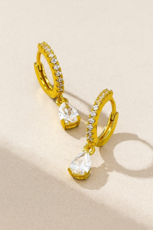 Pave Super Huggie Hoop With Teardrop Cz Earrings