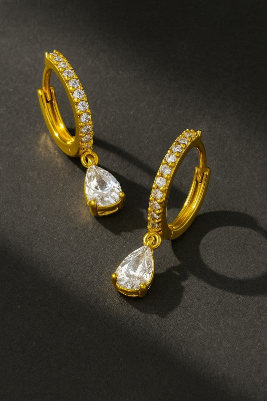 Pave Super Huggie Hoop With Teardrop Cz Earrings