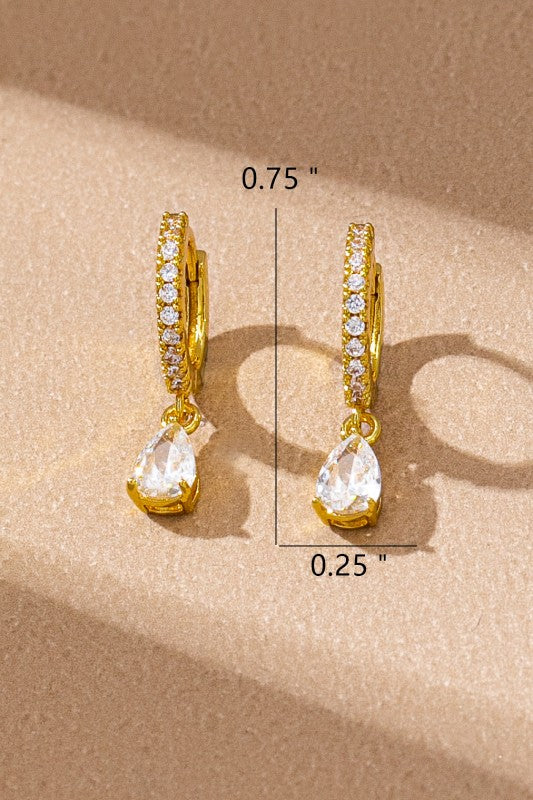 Pave Super Huggie Hoop With Teardrop Cz Earrings