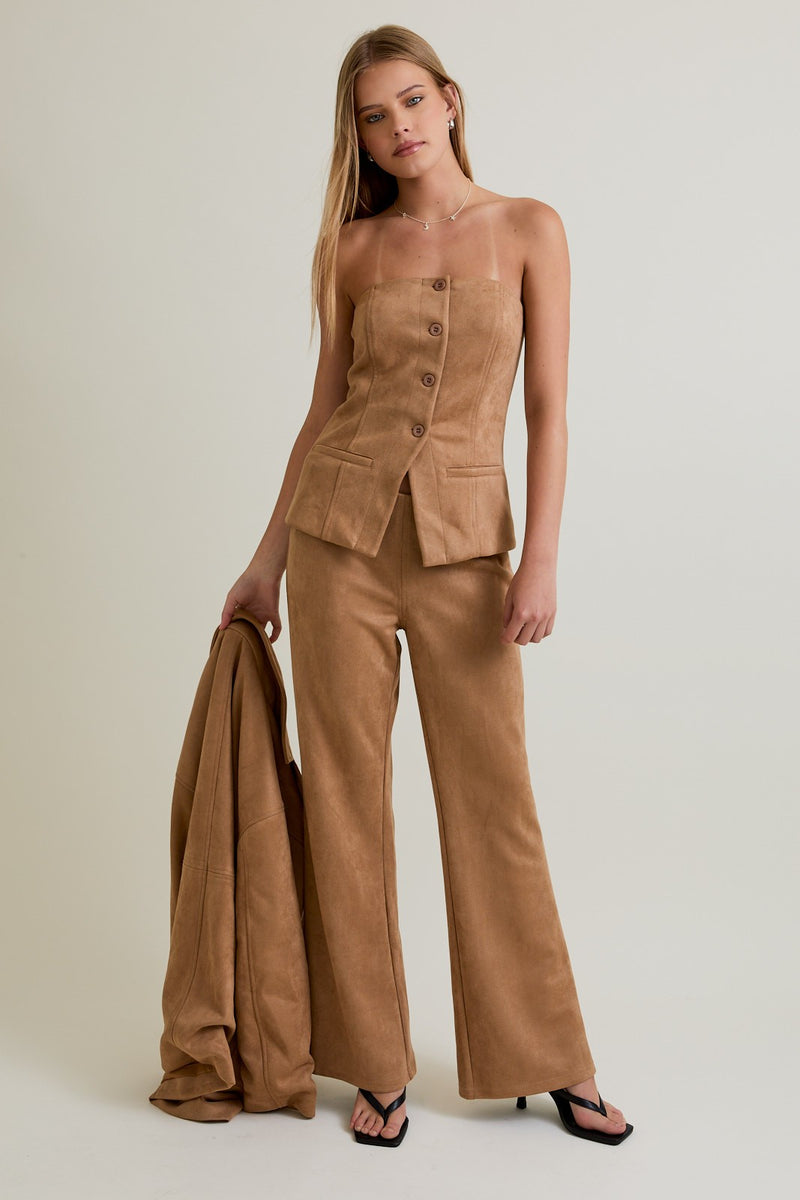 Le Lis Camel Low Waist Suede Boot Cut Pants