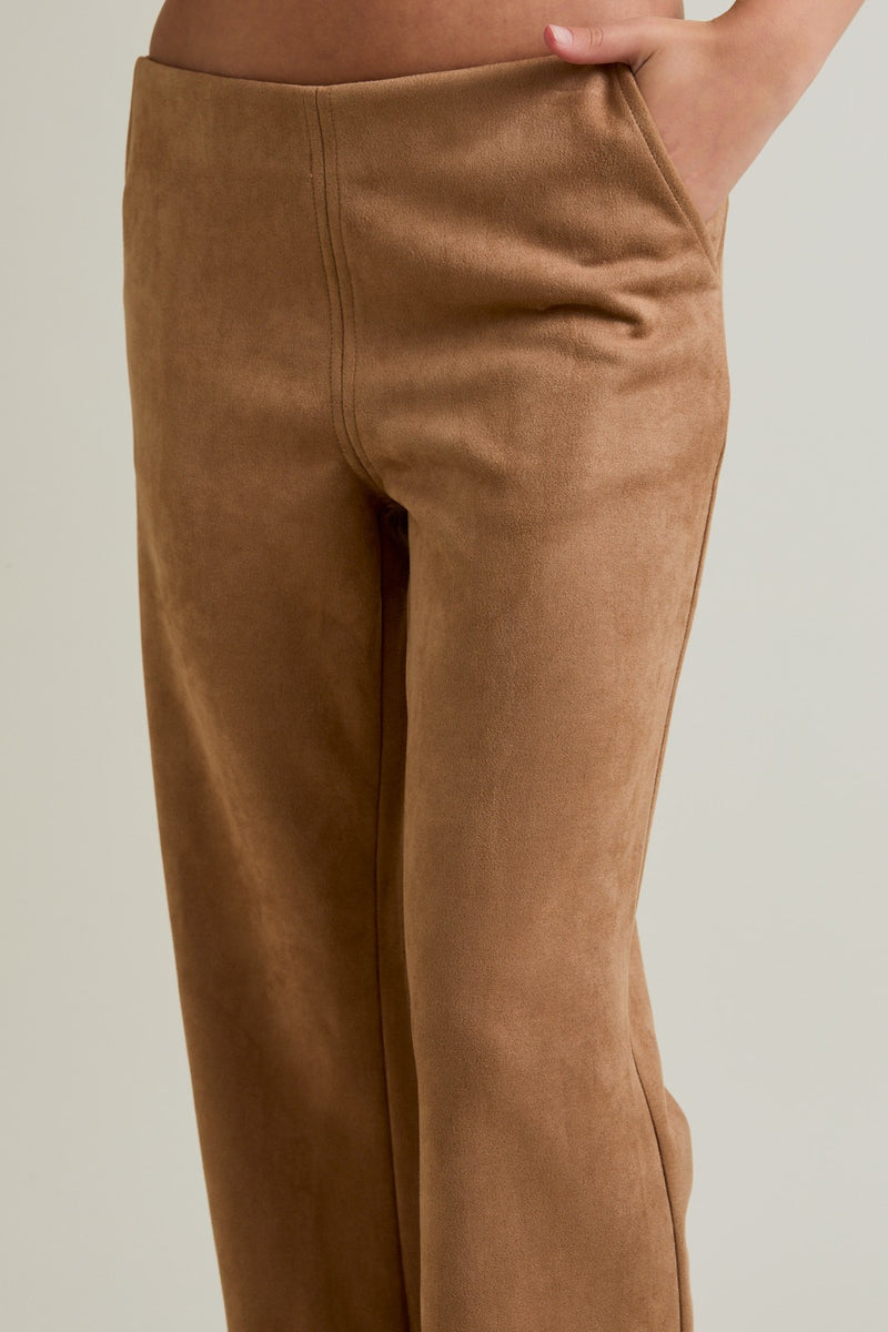 Le Lis Camel Low Waist Suede Boot Cut Pants